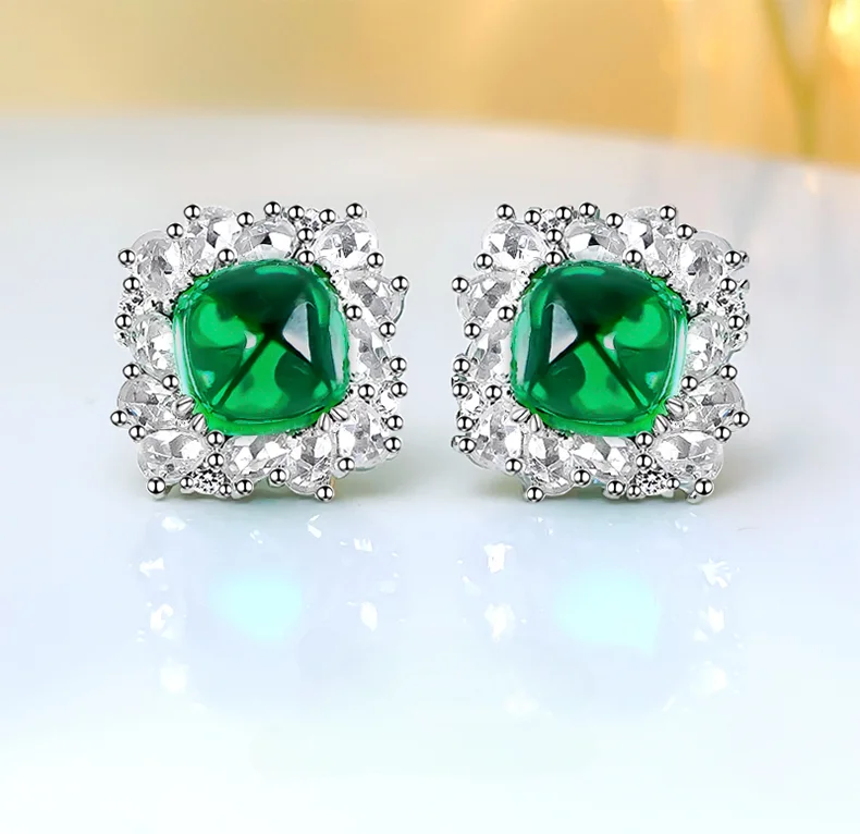 Light Luxury Niche Design Grandmother Green Sugar Tower 925 Pure Silver Ear Studs Inlaid with Versatile and Minimalist Women