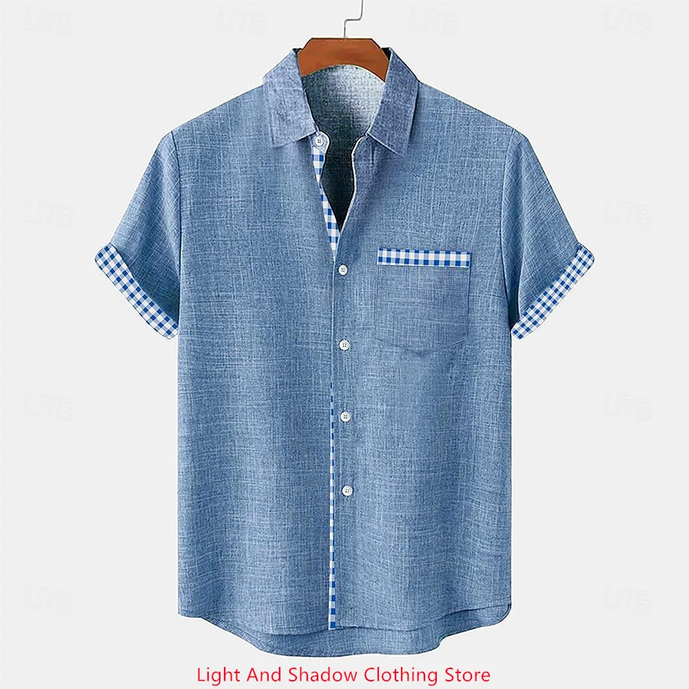 

Men's Linen Shirt Hawaii Casual Vacation Men's Short Sleeved Lapel Pocket Shirt High-quality Men's Linen Top