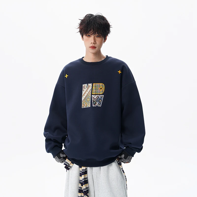 

Спортивная футболка в стиле ретро с круглым вырезом и вышитыми буквами, модная толстовка с капюшоном, комплексная тренировочная толстовка, свободный универсальный топ для пар