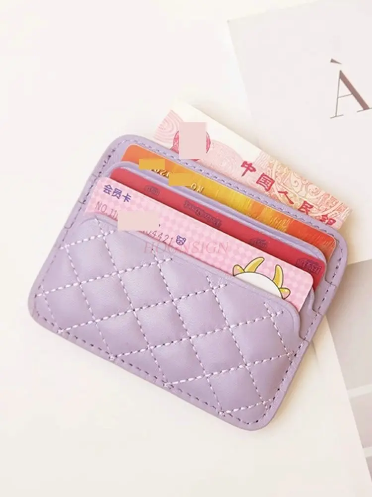1pcs Card bag women's leather one-piece thin sheepskin multi slot compact diamond grid card clip ID bag
