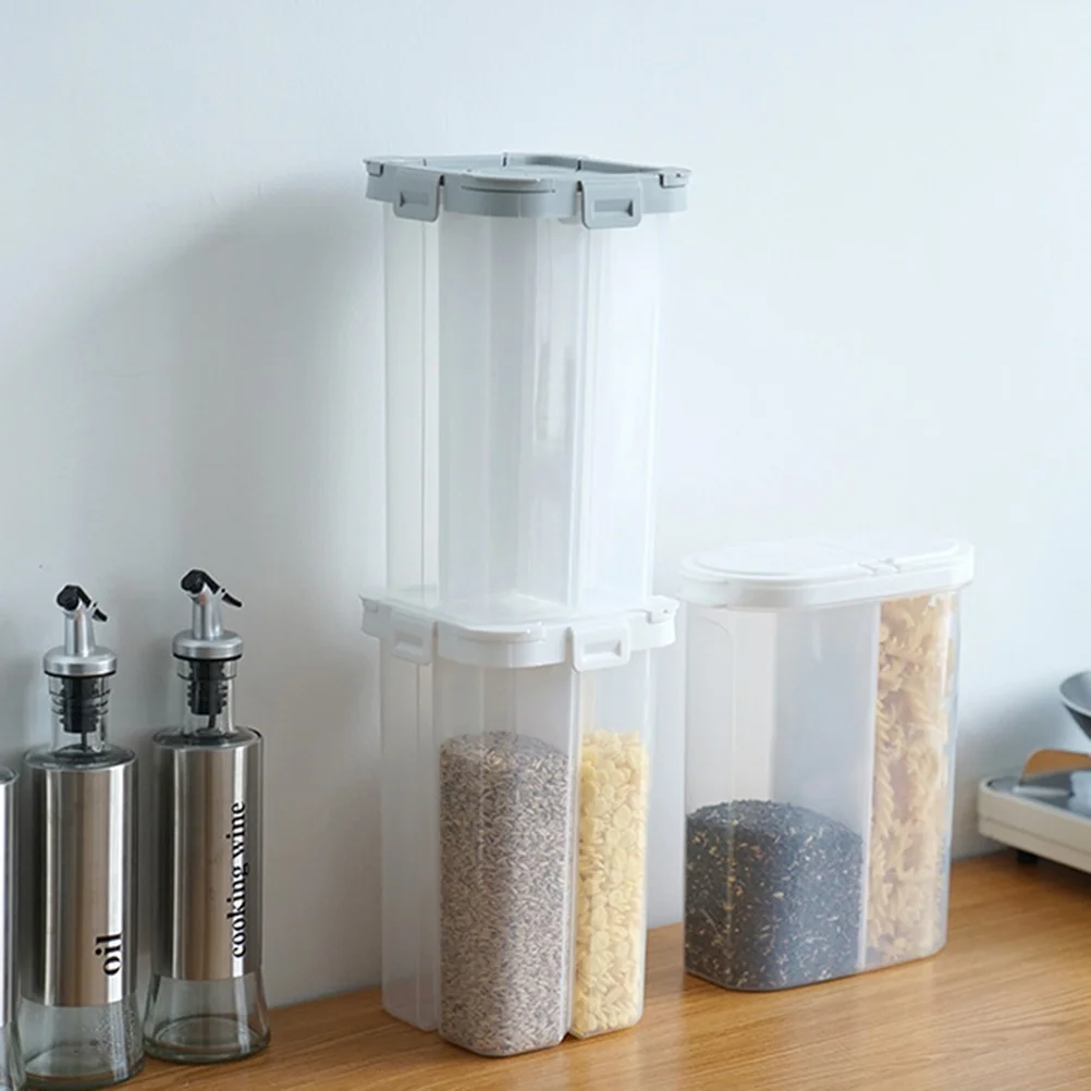 

4-Grid Transparent Grain Storage Pot Plastic Sealed Container Airtight Dry Food Organizer for Grains Oatmeal Snacks Nuts