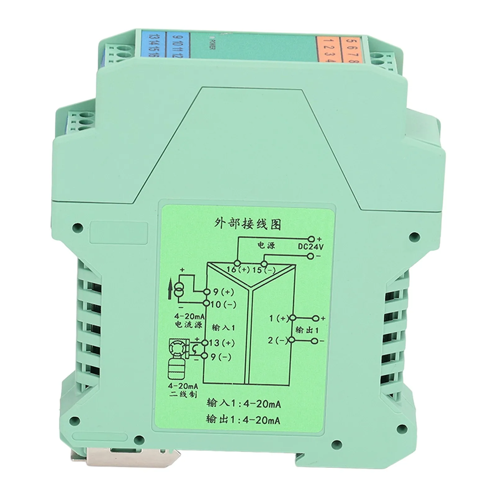 

DC24V Signal Isolator 1 Input 1 Output Current Transmitter 4‑20mA Analog PLC Control DIN Rail Mount