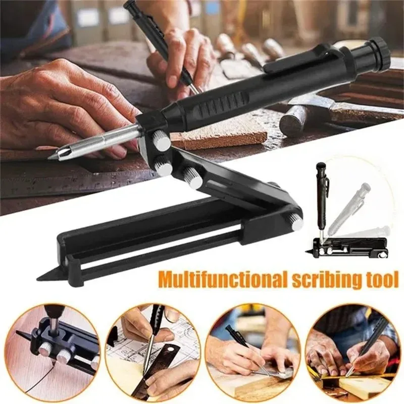 Multi-functional Scribe Tool Woodworking with Deep Hole Pencil,Gauge Scribe with Carpenter Pencil,DIY Line Maker Measuring Tool