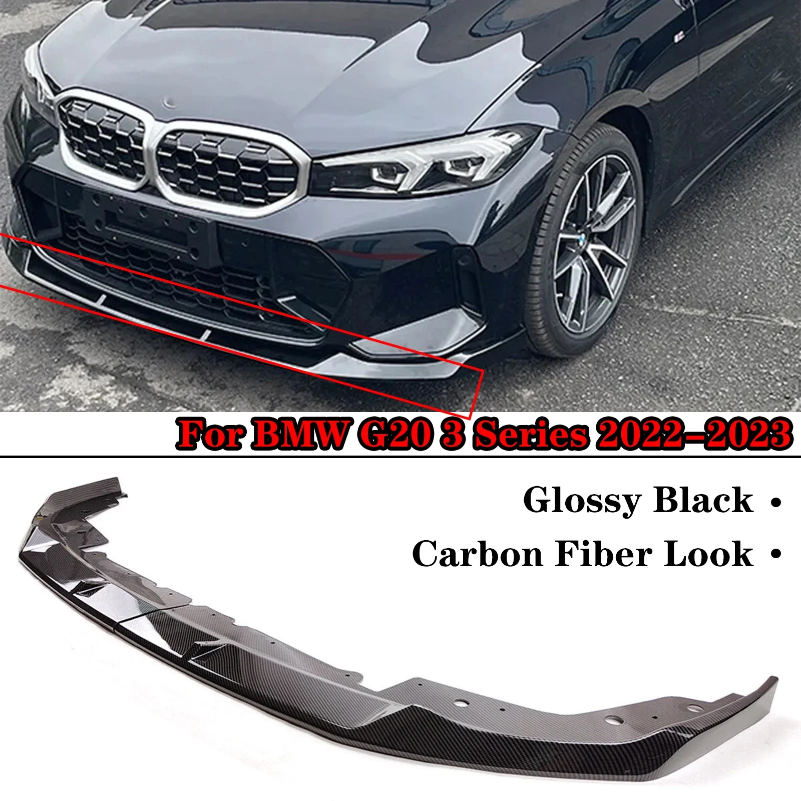 

For BMW G20 LCI 3 Series M340i 330i 2022-2023 MP Style Front Bumper Lip Spoiler Lower Body Kit Accessories Carbon Fiber Look