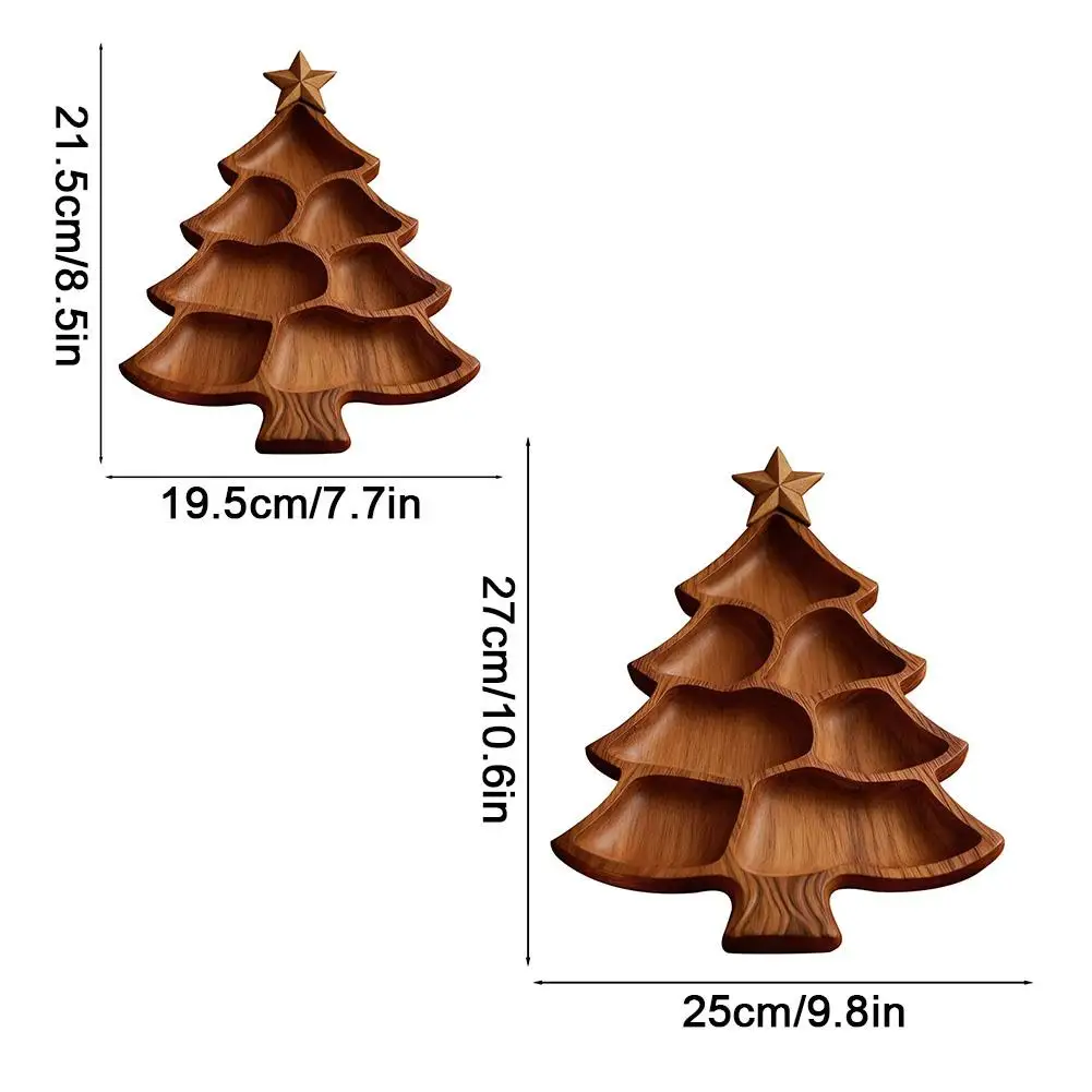 صينية تقديم شجرة عيد الميلاد، صينية الوجبات الخفيفة الخشبية مع مقصورات، أطباق تقديم العطلات، لوحة الفحم 27/21.5 سم #5
