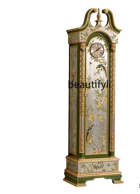 

Y French villa luxury decorative cabinet European classical art gold and silver foil hand-painted floor clock living room