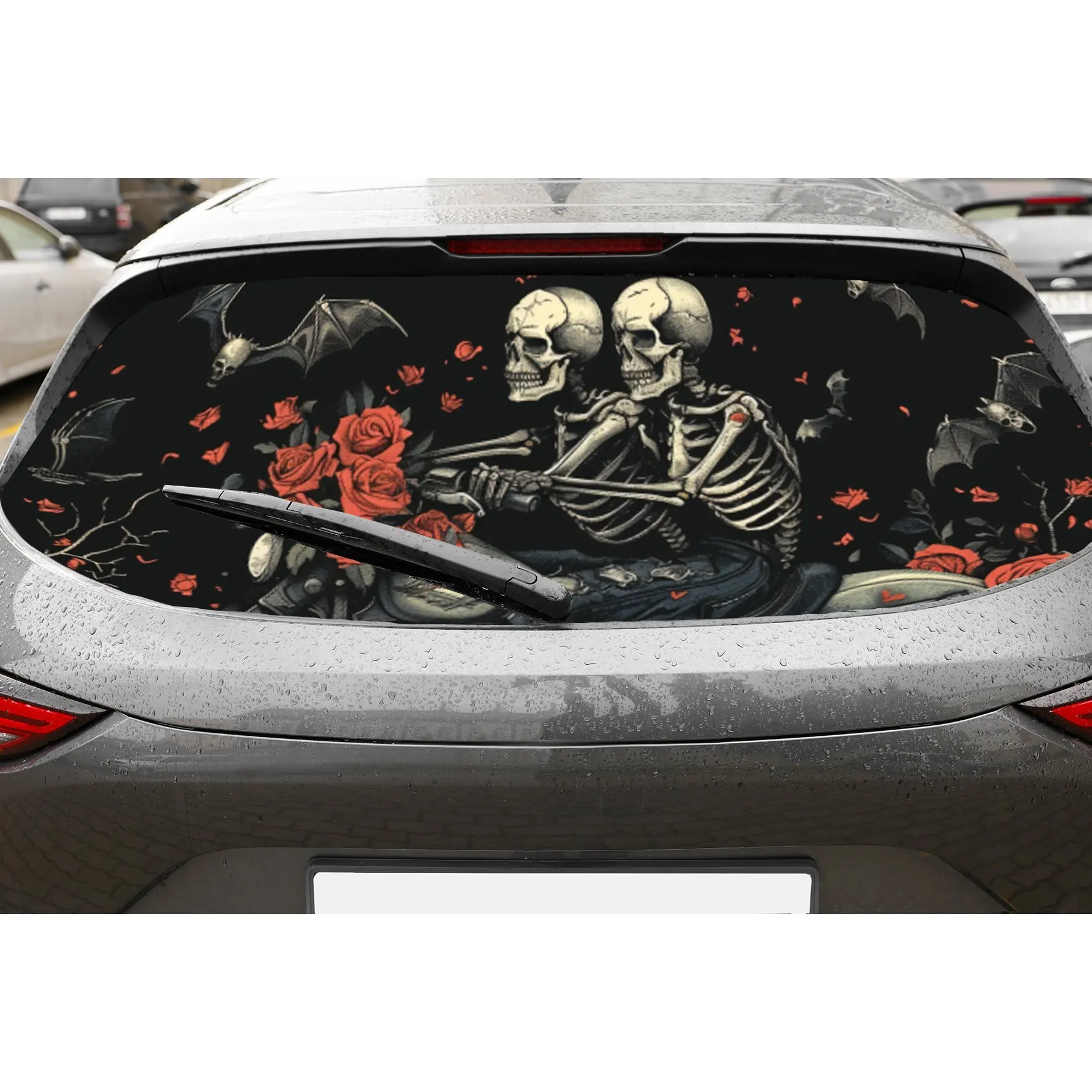 

Death skull and rose bat car rear window vinyl wraps sticker,auto art sticker,self-adhesive waterproof rear window decoration,ge