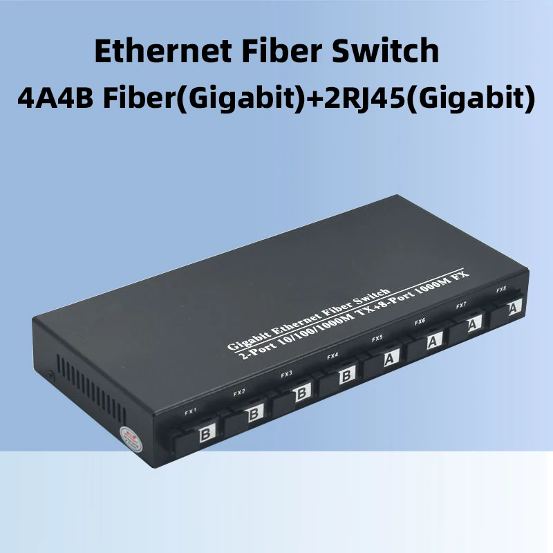 

SC 4a4b 8 fiber port, 10/100/1000m + 2 RJ45, fiber media converter, Ethernet switch, optical converter, 20km, 1PCs