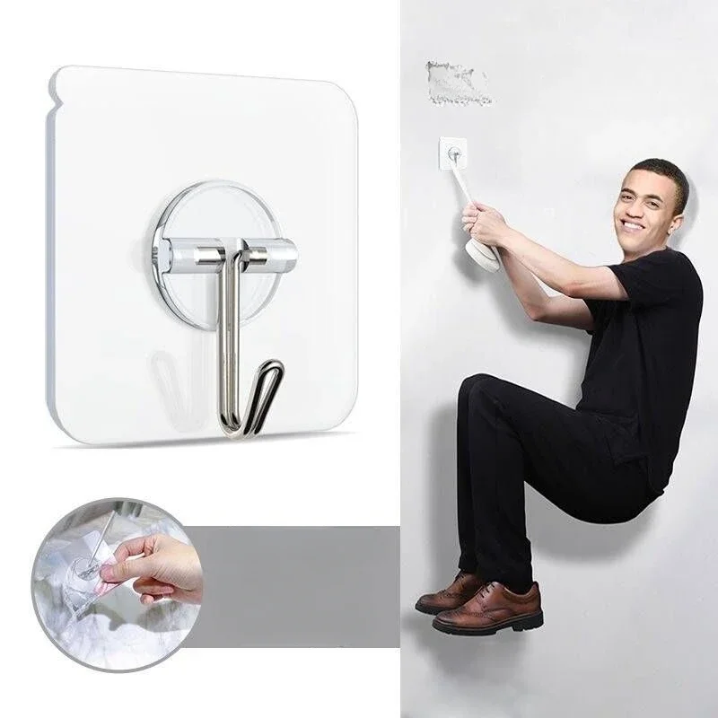 Multifunctional Transparent Stainless Steel Self-Adhesive Hooks Bathroom Towel Clothes Storage Sticker Hooks Key Hangers Storage