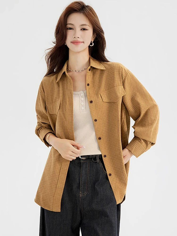 

Retro Hong Kong Sle Plaid Long Sve Women's irt Spring 2026 New Loose Fit Slimming Versatile High End Blouse