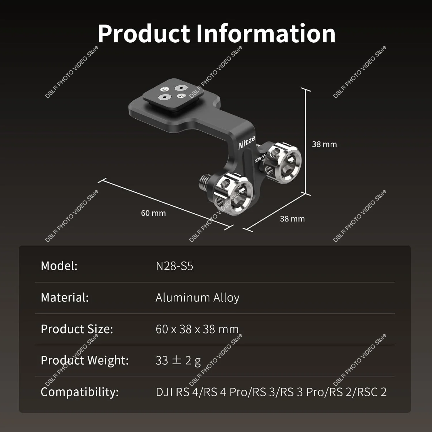 Nitze Stabilizer Wireless Video Transmission Bracket for DJI RS 2/RSC 2/RS 3/RS 3 Pro/RS 4/RS 4 Pro Gimbal, Transmitter Mount