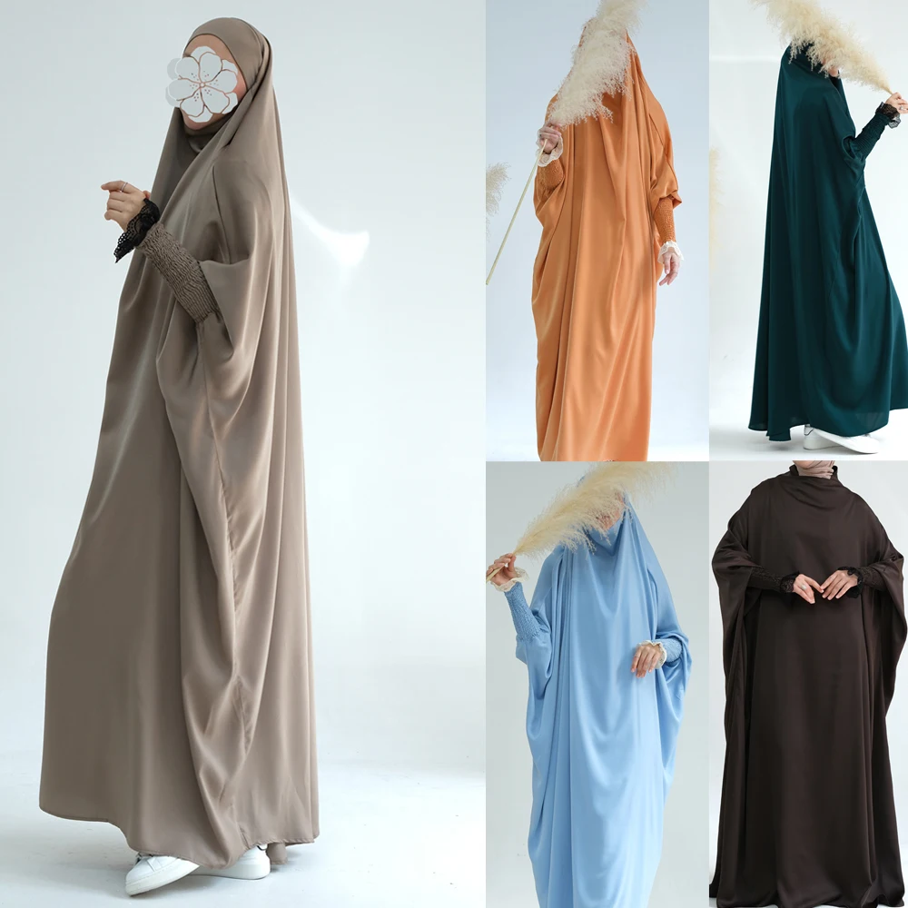 

Ramadan Muslim Robe One Piece Long Khimar Dress Prayer Garment Overhead Hijab Gowns Women Hooded Abaya Niqab Islam Dubai Plain