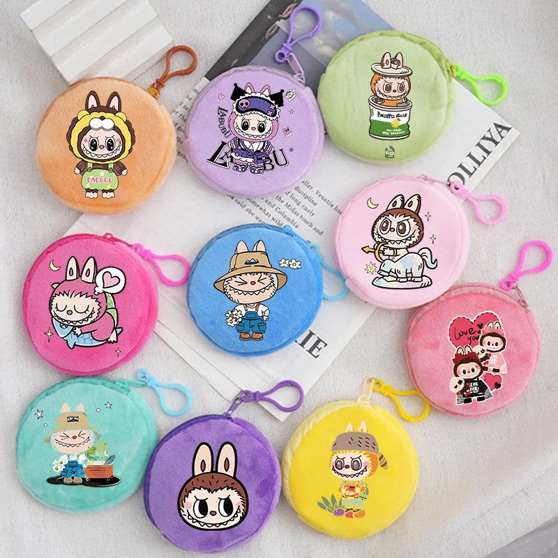 Labubu Purse Cute Cartoon Anime High Quality Plush Fashion Zipper Wallet Baby Boys Girls Student Mini Bag Children Birthday Gift