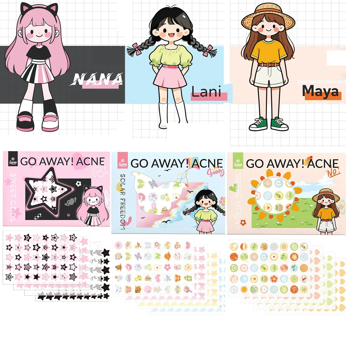 220 Counts Cartoon Cool Colorful Star Pimple Patches for Teens Girls Boys, Sweet Cute Hydrocolloid Acne Patch for Zit Blemishes
