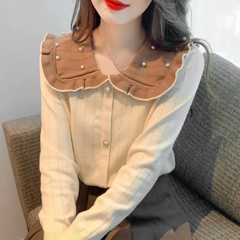 

Women's Autumn Top Design New Doll Neck Contrasting Color Short Slim Fit