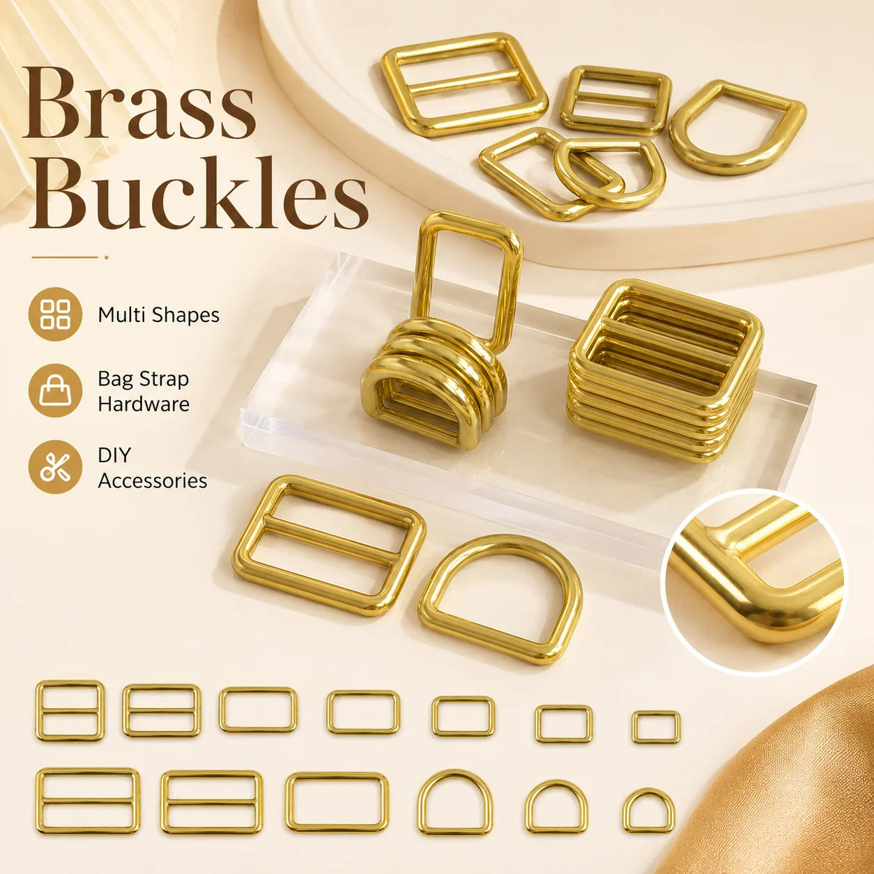 2/5Pcs 15-38mm Solid Brass Buckle D Ring Tri Glide Slider Belt Adjuster Clasp Bag Strap Connect Loops DIY Hardware Accessories