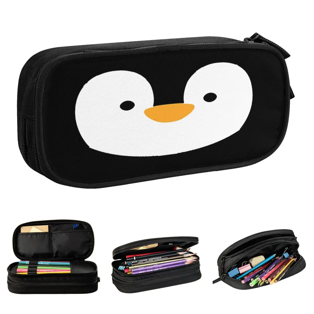 criativo pinguim rosto lapis case desenhos animados animais lapis caixa de caneta para estudante grande capacidade bolsa material escolar papelaria bonito 01