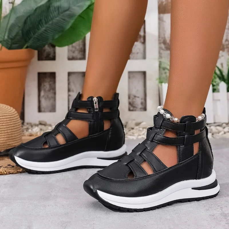 2025 New Style Casual Hollow Out Thick Heel Sandals Women's Outdoor Wear Summer Flat Platform Roman Shoes Женская Обувь