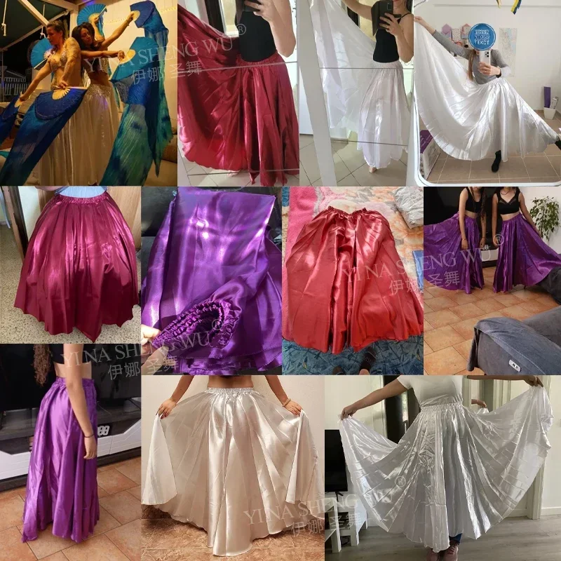 Falda larga española de satén brillante, falda de baile oscilante, falda de danza del vientre, falda para el sol, actuación de danza del vientre, falda de satén de 360 grados
