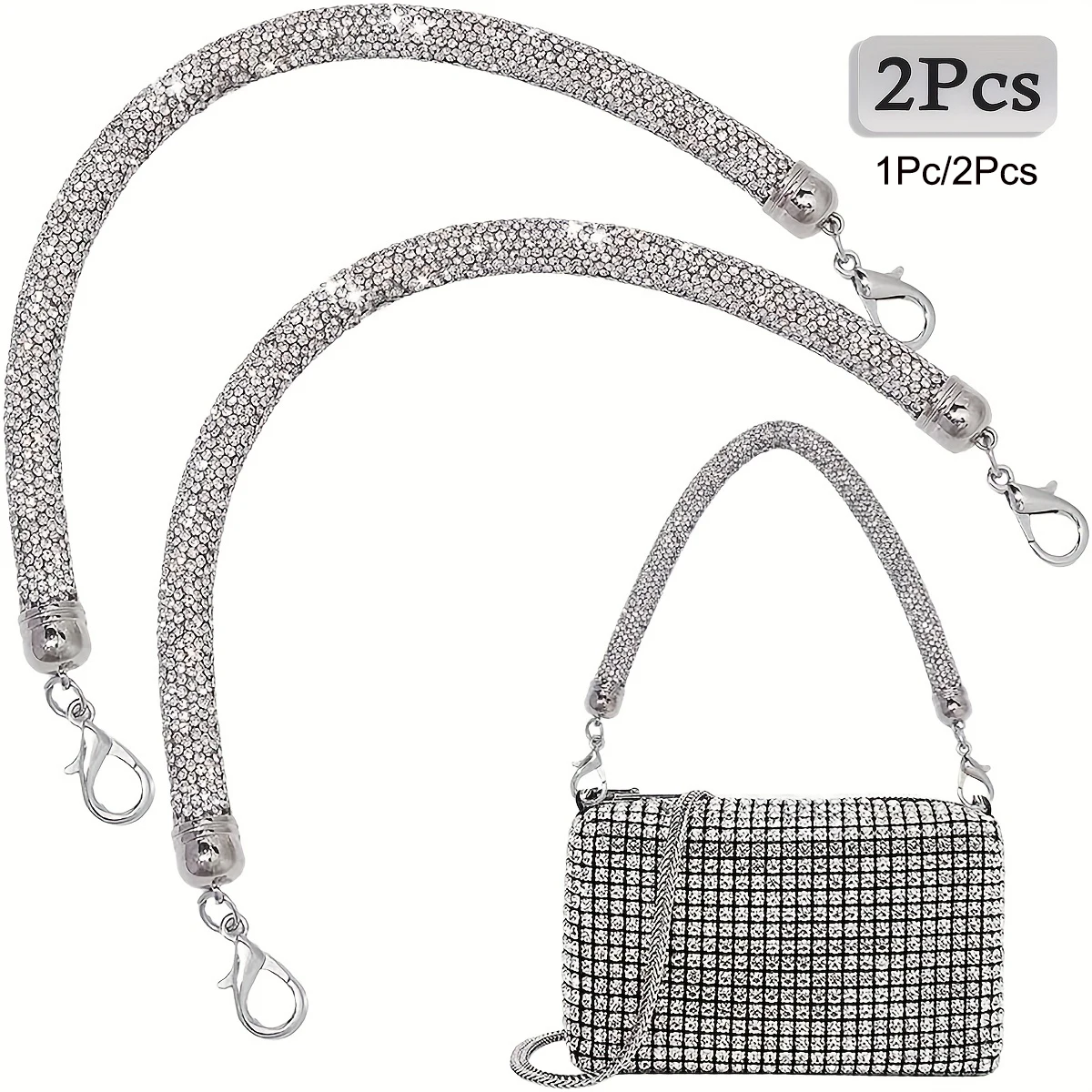 1-2Pcs Rhinestone Purse Chain Strap Replacement 11.8inch Short Crystal Bag Handle Sparkly Wallet Straps Bag Parts Accessories