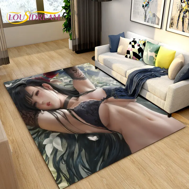 مثير فتاة الدانتيل تيفا اريث أنيمي منطقة البساط ، السجاد البساط لغرفة المعيشة غرفة نوم أريكة ممسحة الديكور ، الاطفال عدم الانزلاق الكلمة حصيرة ثلاثية الأبعاد