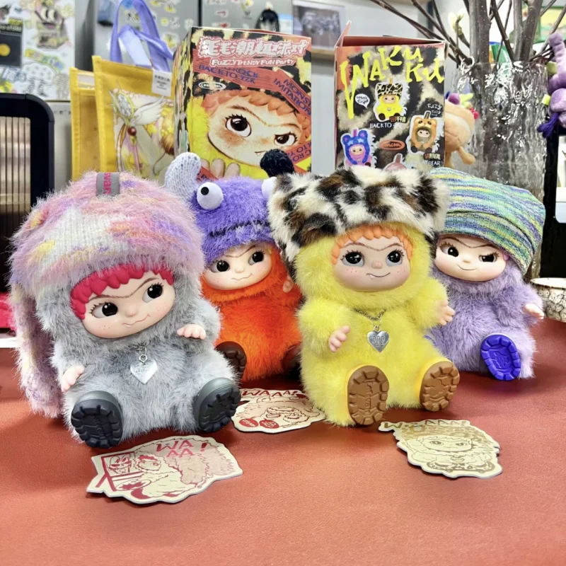 Wakuku 블라인드 박스 퍼지 트렌디 펀 파티 시리즈 및 Wakuku 팬더 엘리베이터 액션 피규어 인형 가방 서프라이즈 가방 펜던트 인형 선물