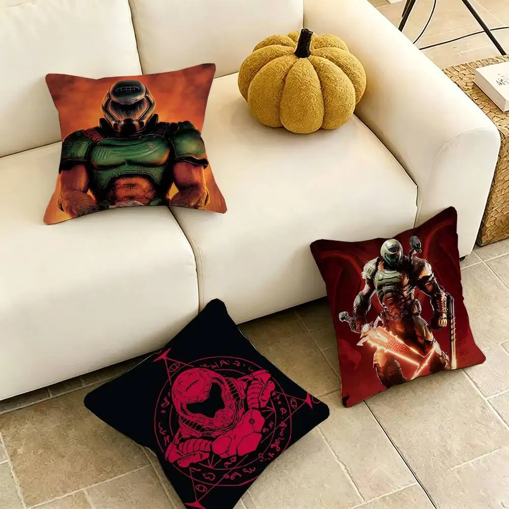 Game D-Doom-M Slayer  Square Double-Sided printed Pillow Case Bedroom Bedside Pillow Sofa Cushion Cover Gift