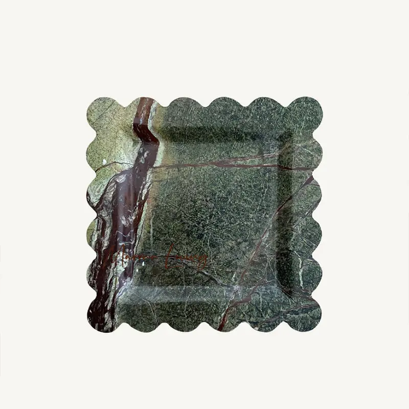 French Retro Scalloped Onyx Marble Tray Korean Blogger Designer Ins Style Travertine Stone Aromatherapy Plate