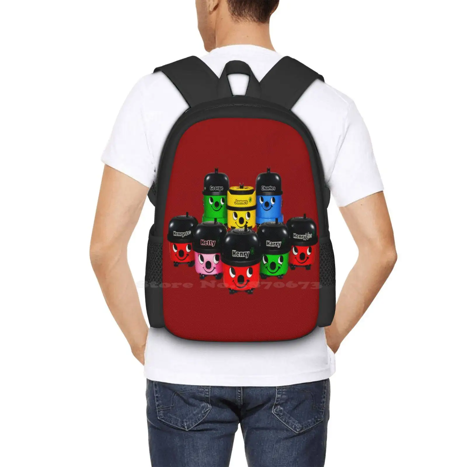 Henry Hoover And Friends Large Capacity School Backpack Laptop Bags Henry Hoover Hoovers Hetty James George Harry Chiffon