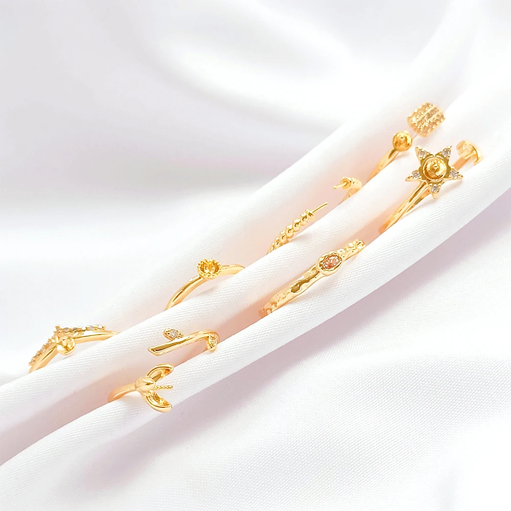 3 pieces Brass coated gold opening ring, ring bead holder DIY jewelry making semi-finished products Accessories materials