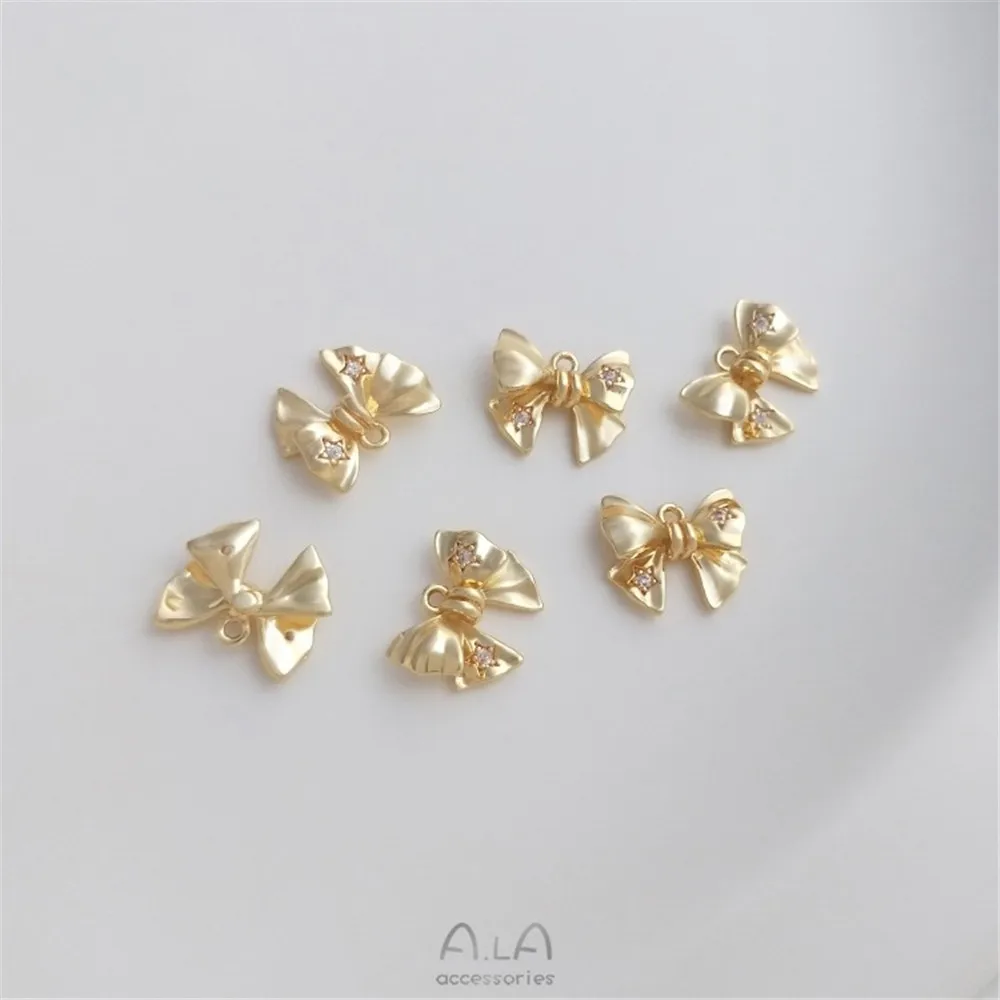 

14K Gold Color Inlaid Zircon Three-dimensional Bow Pendant Ornament Small Pendant Diy Handmade Earrings Bracelet Pendant