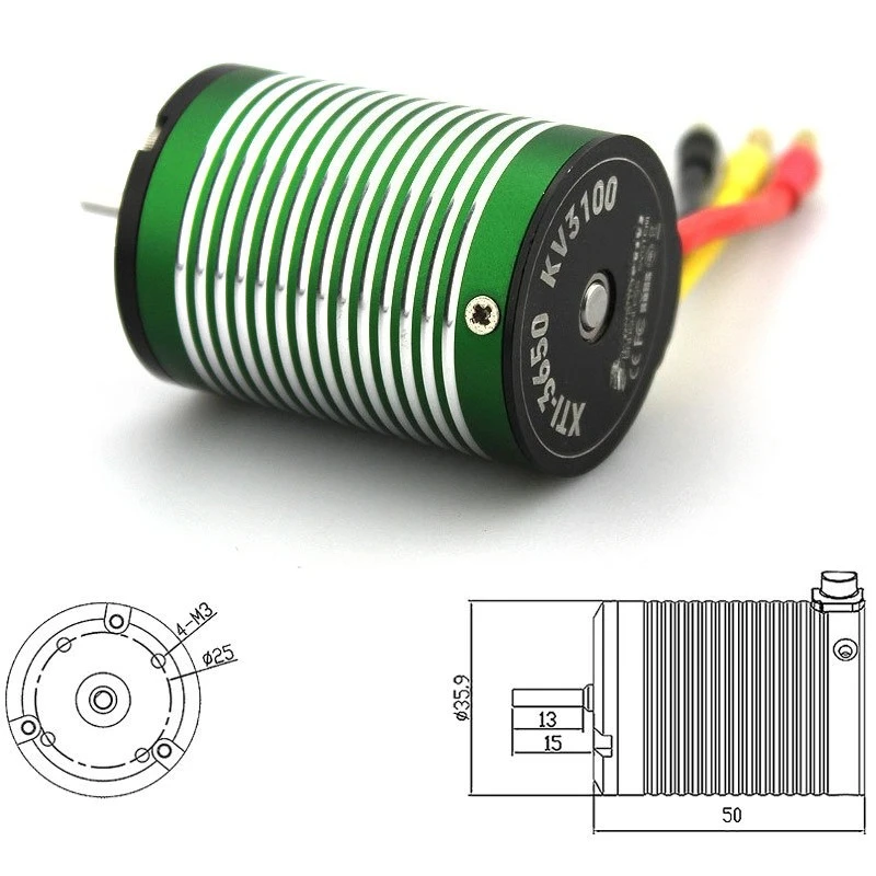 3650 Inner Rotor Brushless Motor, 4 Poles Brushless Motor for 1/10 RC Off-Road Monster Truck Short Course Crawler Car