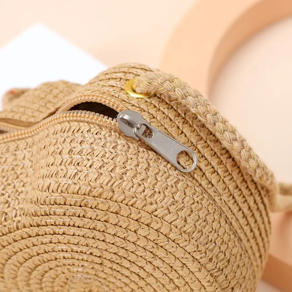 Fashion Woven Straw Shoulder Bags Cute Heart Shape Coin Purse Travel Creative Beach Bag for Children