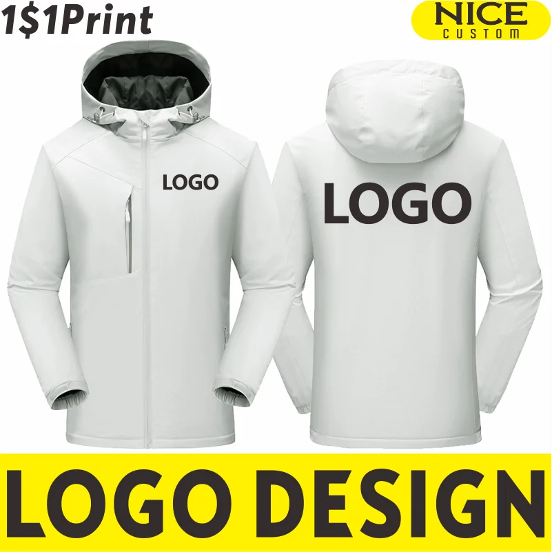 Winter Thick Velvet Zipper Jacket Custom Company Logo Outdoor Sports Warm Windproof Hoodie Printed Embroidery Personality Design