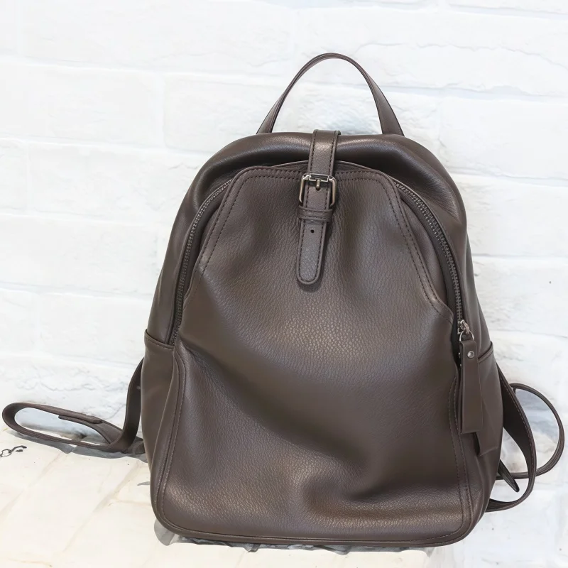 

Casual Backpack 2026 New Style Women's Solid Color School Backpacks 100% Genuine Leather Leisure Travel Bags Designer Rucksack