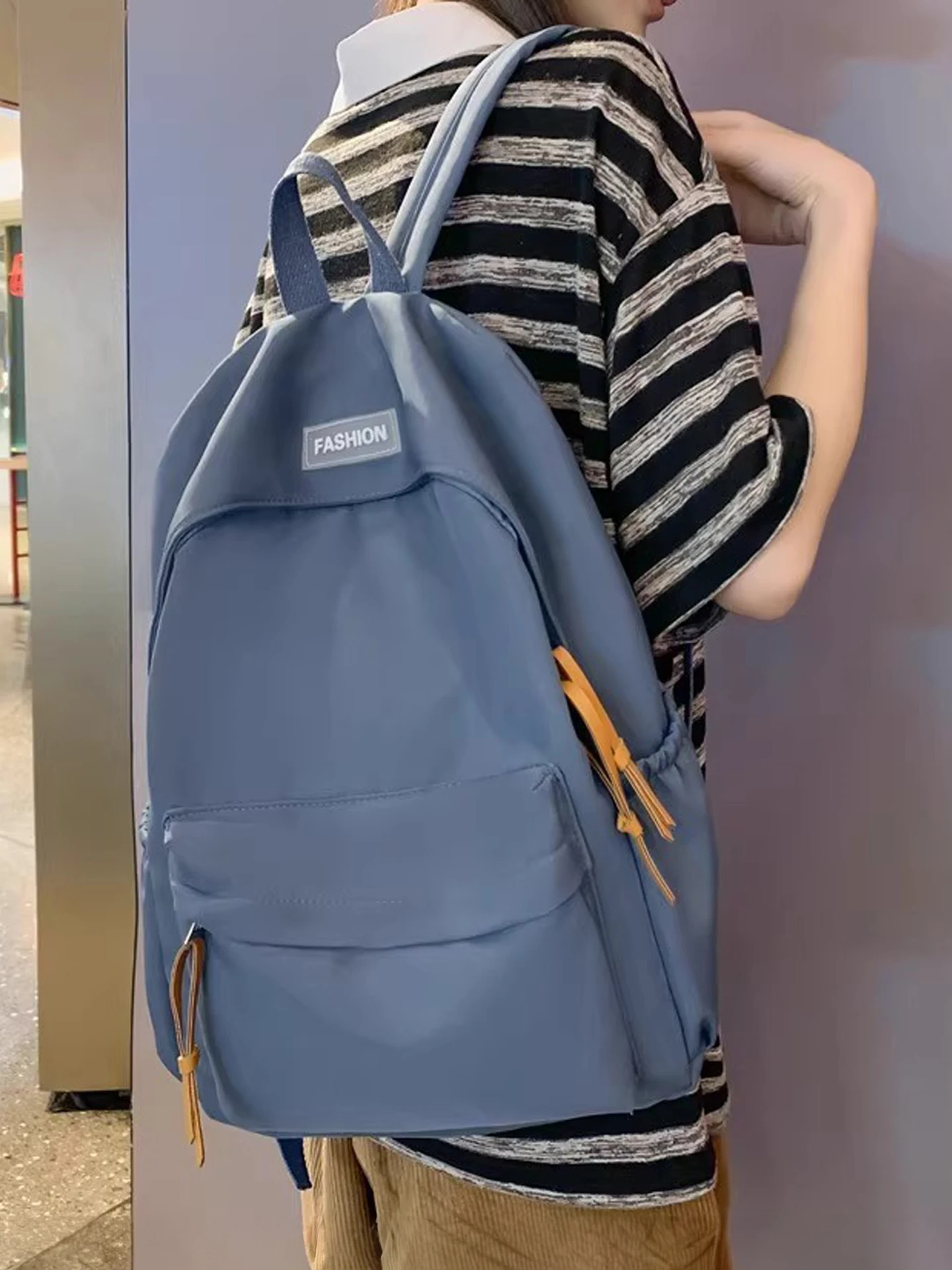 Casual Dual-Shoulder Backpack for Middle And High School Students Waterproof Soft Polyester Material Commuter Style Vertical ...