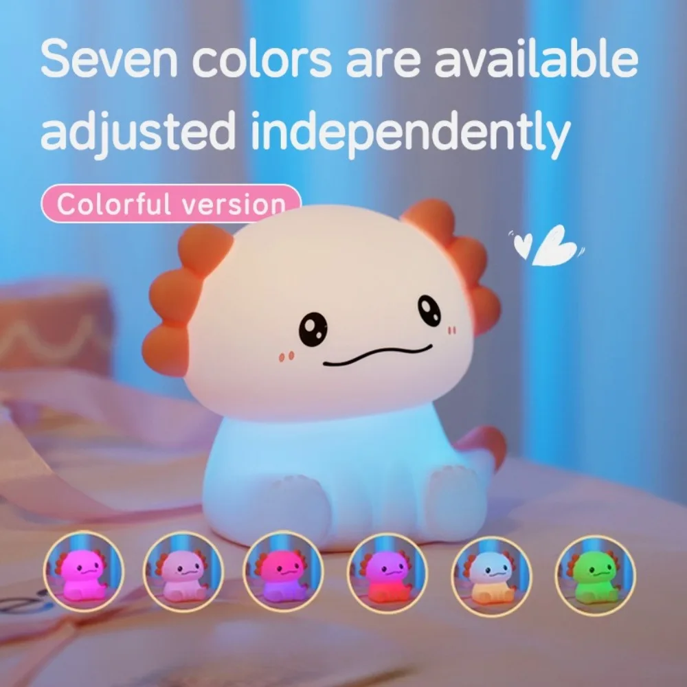 سيليكون ضوء الليل مصباح سيليكون شكل Axolotl LED تغيير الألوان إضاءة مشرقة لطيف لغرفة نوم الحضانة الحمام طفل صغير #2