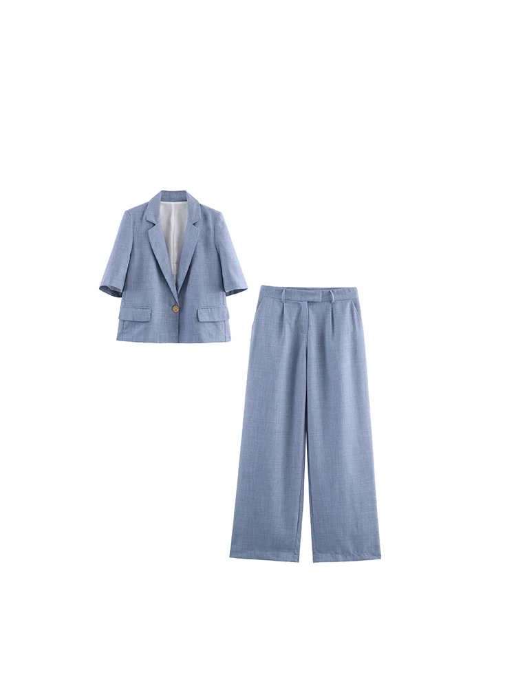 

European and American style autumn new fashion trend women's clothing with padded shoulders loose short-sleeved suit jacket trou