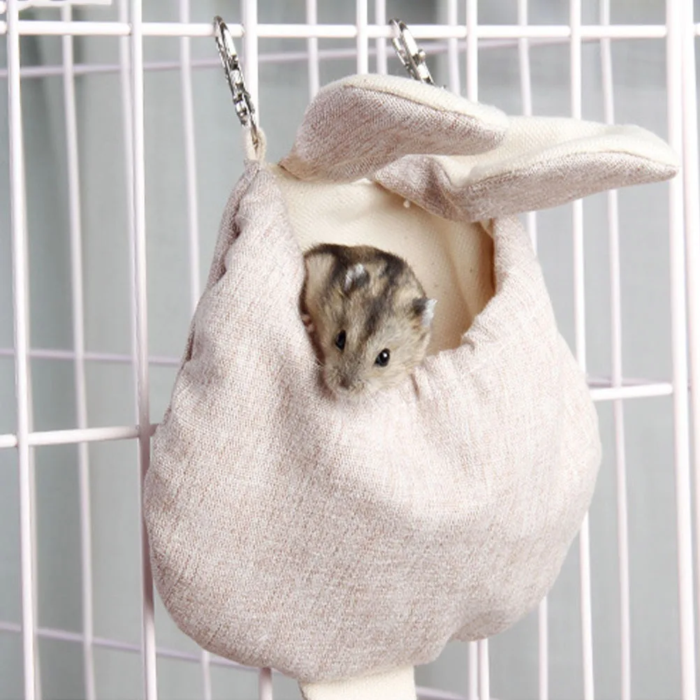 

1Pcs Rabbit Ears Canvas Hammock Durable Small Pet Cot Bed Hanging Nest Portable Lightweight Detachable for Washing Beige