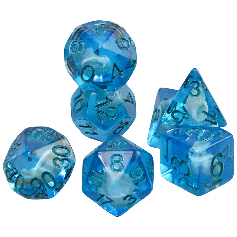 Polyhedral Dice Set Transparency with Skull,Conch D4-D20 for Party Funny DNG Board Games Teaching Math