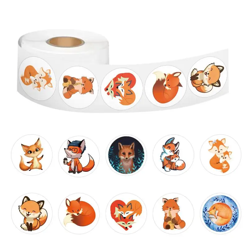 [JN] 500 Pieces/Roll Cute Fox Sticker 8 Design Decal DIY Adorn Gift Packing Label 2 5cm 1 Inch