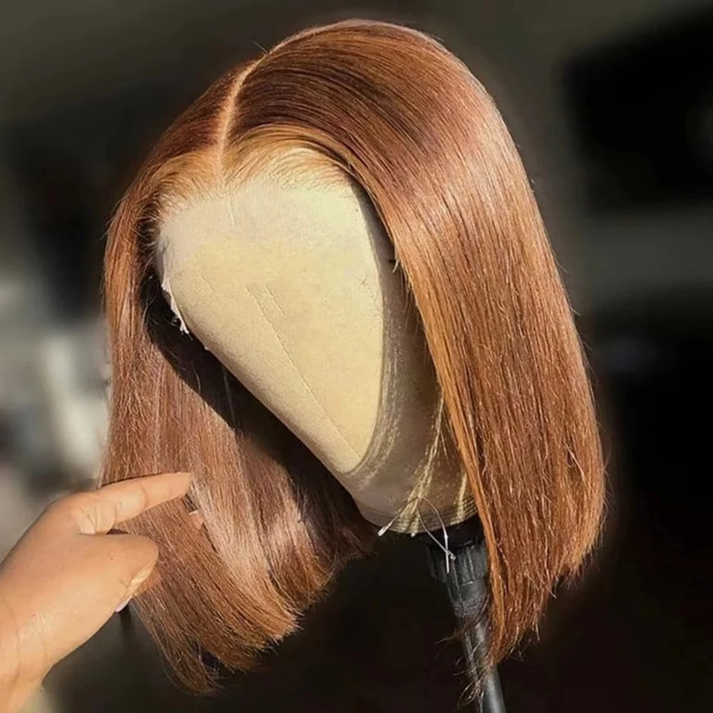 

Straight #4 Brown Bob Lace Wig 13x4 Lace Human Hair Wigs 200% Density Bob Wigs Brazilian Human Hair Wigs Pre Plucked For Women