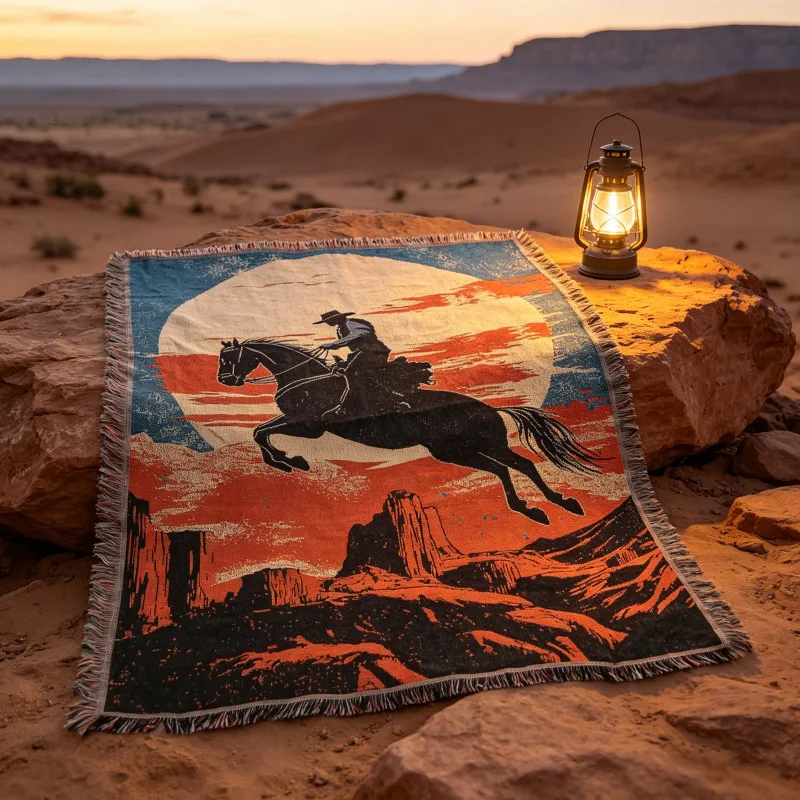 American Western Cowboy Tapestry Retro Tassel Braided Thread Blanket Sofa Cover Bed and Breakfast Camping Decorative Hanging