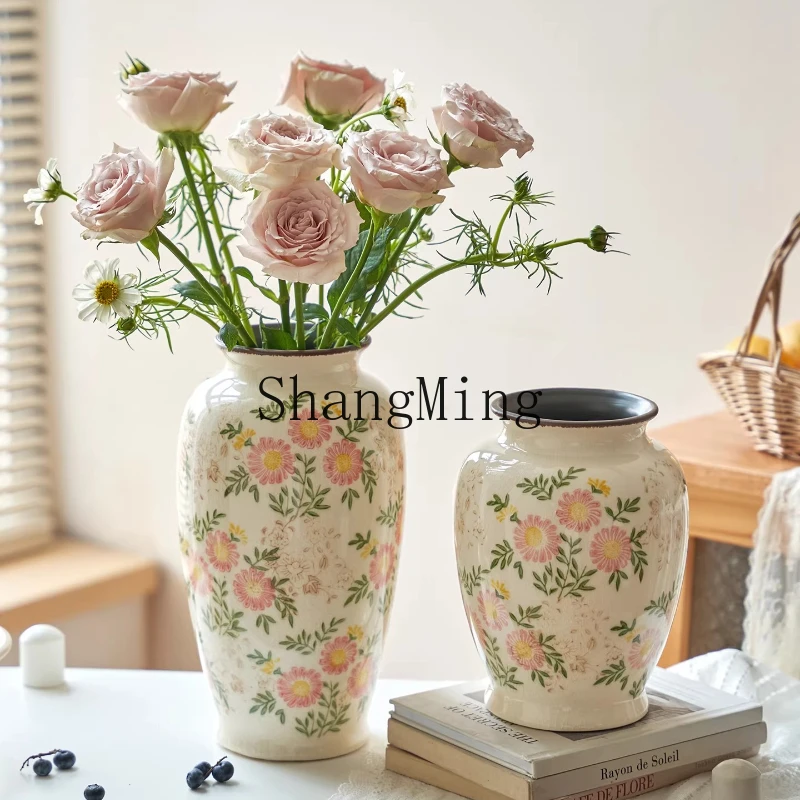 FG new Chinese pastoral retro ceramic vase creative flower arrangement flower living room decoration ornament