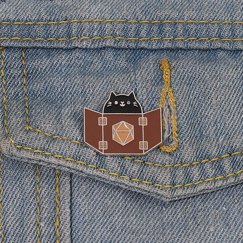 Pin Custom Witch Spell Book Brooches Lapel Badge Fun Cute Animal Jewelry Gift for Kids Friends Black Cat Enamel