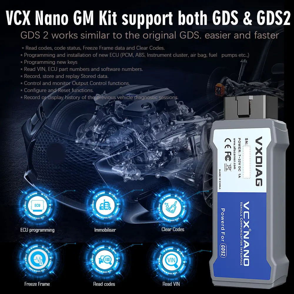 USB Version VXDIAG VCX NANO for GM / OPEL OBDII Auto Diagnostic Tool OBD2 Scanner Read Codes Clear Codes