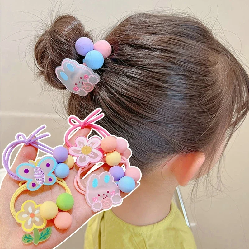 Cute Flower Butterfly Hair Rope Hair Tie Candy Color Elastic Hair Rope Girl Baby Ponytail Holder Fbarrette Accessories