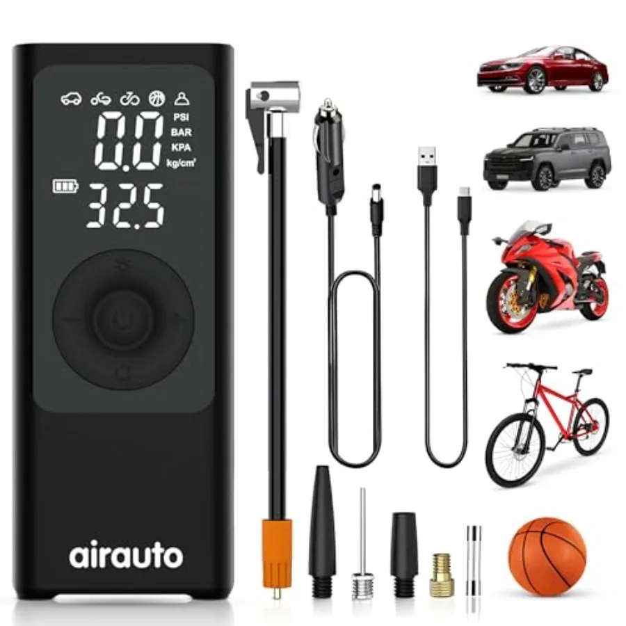 

Portable Tire Inflator with Smart Cordless Air Compressor for Car Truck SUV Motorcycle Bicycle Ball - 4X Faster Inflation with