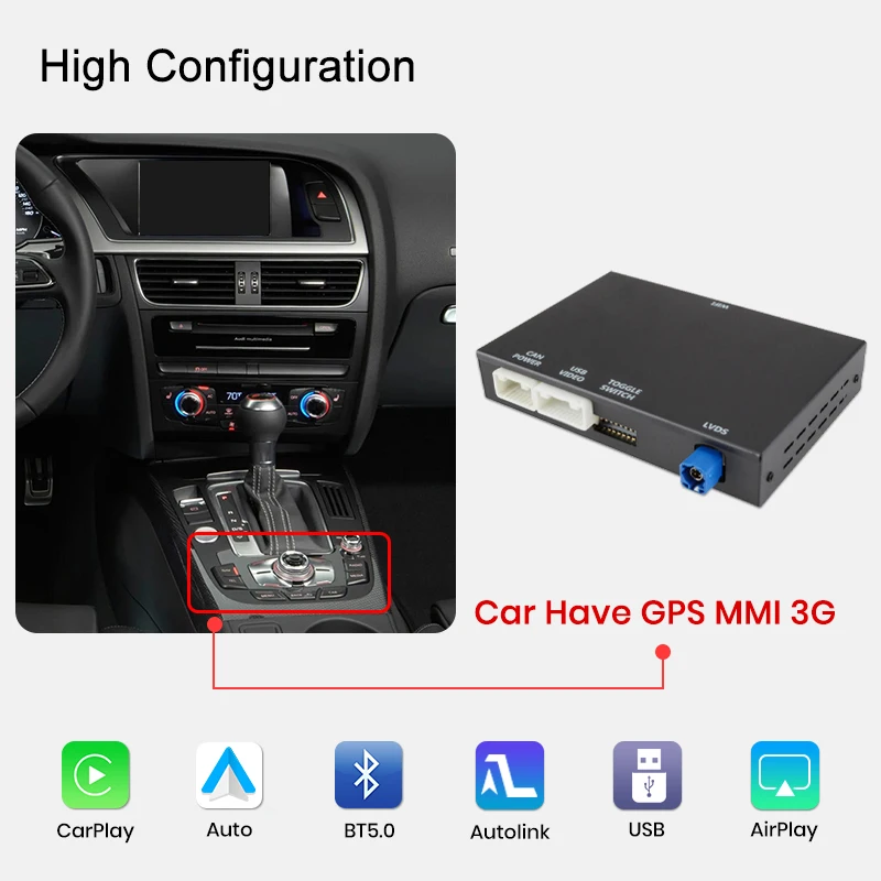 Junsun Draadloze CarPlay Android Auto Interface Adapter Voor Audi A4 B8 A5 Q5 S5 2009-2015 met AirPlay Spiegel link Navi Bluetooth