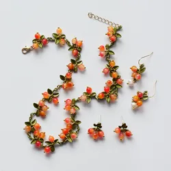 New Spring Plant Bracelets Vintage Stone Beads Berry Blueberry Leaves Bracelet Bangles and Necklace For Women Party Jewelry